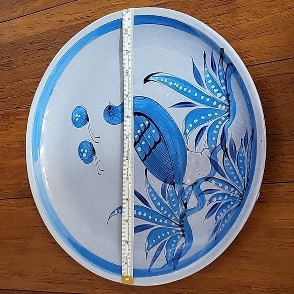 Vtg, Tonala Mexican Folk Art, Large Serving Plate, Bird, Blue, Artist Signed - Picture 11 of 12